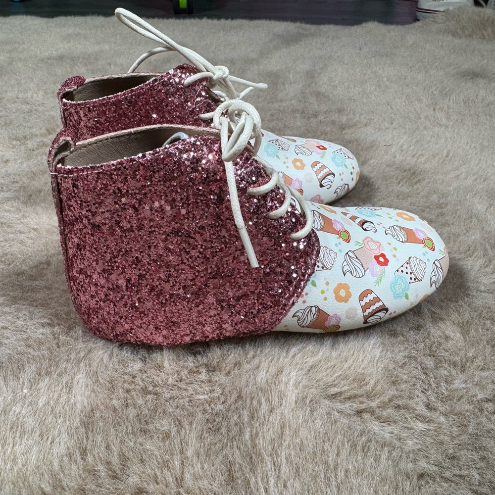 Monkey Feet Glittery Pink and Ice cream shake Kids Shoes size 4-5Y